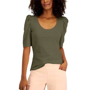 Green Puff Shoulder 100% Cotton Top
